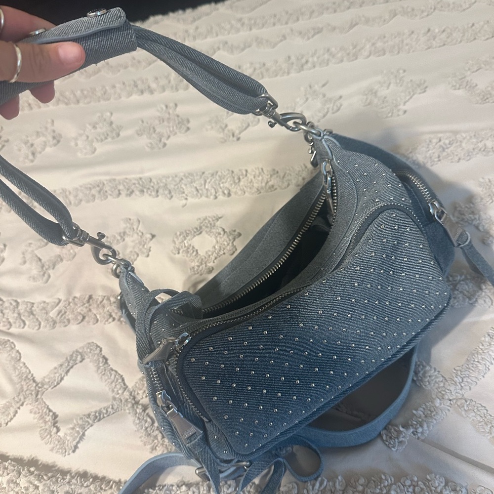 Aimee Kestenberg Denim Blue Handbag with Rhinestone Accents